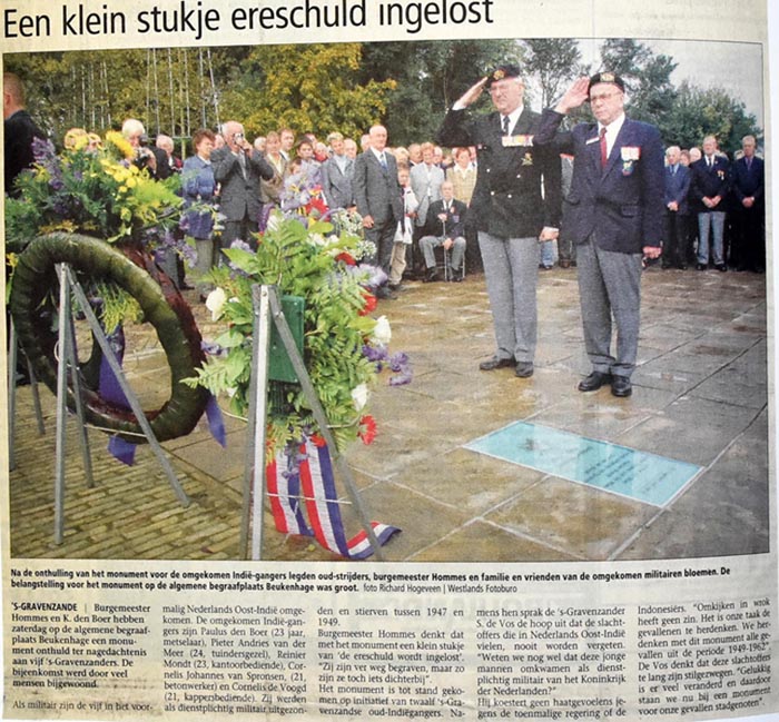 Persbericht : Indië-Herdenkingsmonument ontworpen door Arnold Beugelsdijk 